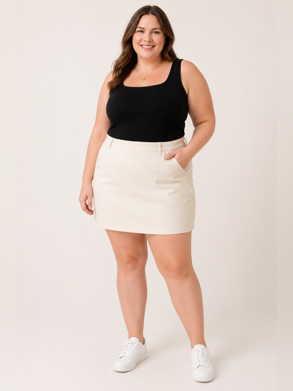 Hunt Club Beige Off-White Cotton Mini Skirt Size 18 Classic Straight Fit